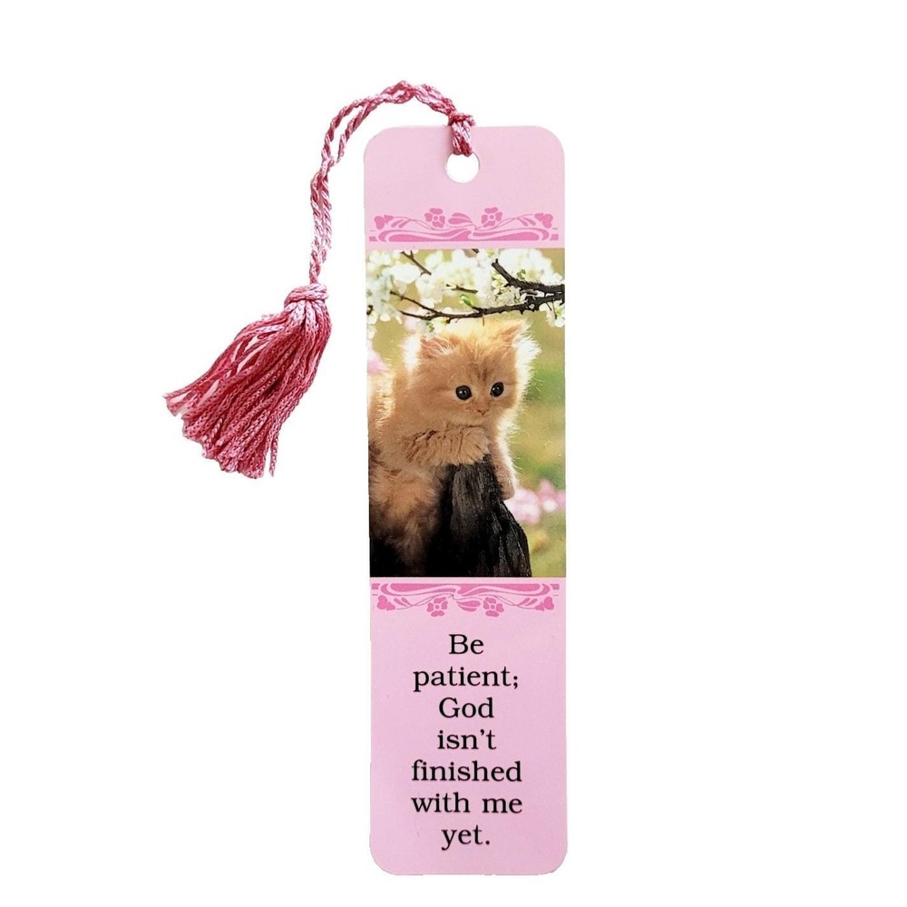Vintage 80s Pink Kitten Bookmark, Be Patient God, 1989 Antioch Sunshine #Z600059